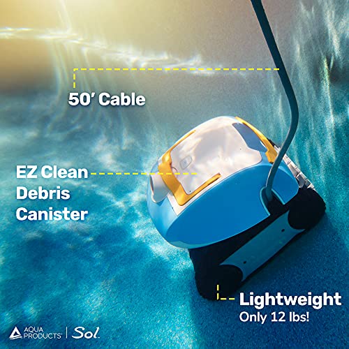 Aqua Products Sol Robotic Pool Cleaner, Automatic Vacuum for Inground Pools up to 36ft, 50ft Cable Length, Wall Climbing Vac w/Strong Suction & Easy to Clean Debris Basket