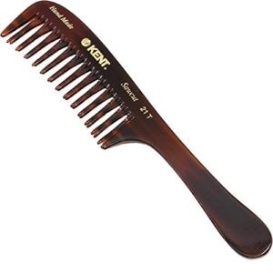 kent 21t 8 inch large hair detangling comb, wide teeth for thick curly wavy hair. long hair detangler comb for wet and dry. handmade of quality cellulose, saw-cut hand polished, made in england