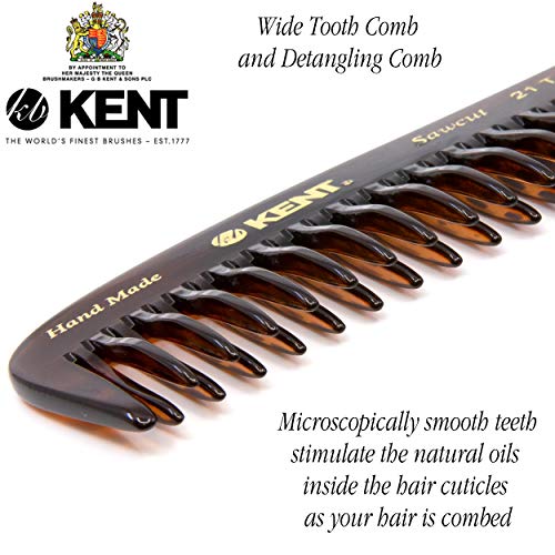 Kent 21T 8 Inch Large Hair Detangling Comb, Wide Teeth for Thick Curly Wavy Hair. Long Hair Detangler Comb For Wet and Dry. Handmade of Quality Cellulose, Saw-Cut Hand Polished, Made in England