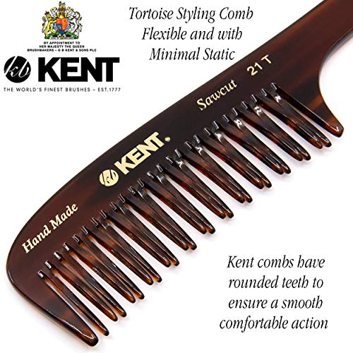 Kent 21T 8 Inch Large Hair Detangling Comb, Wide Teeth for Thick Curly Wavy Hair. Long Hair Detangler Comb For Wet and Dry. Handmade of Quality Cellulose, Saw-Cut Hand Polished, Made in England