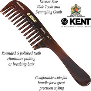 Kent 21T 8 Inch Large Hair Detangling Comb, Wide Teeth for Thick Curly Wavy Hair. Long Hair Detangler Comb For Wet and Dry. Handmade of Quality Cellulose, Saw-Cut Hand Polished, Made in England