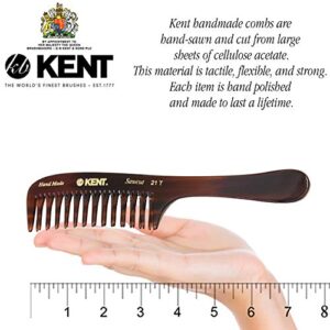 Kent 21T 8 Inch Large Hair Detangling Comb, Wide Teeth for Thick Curly Wavy Hair. Long Hair Detangler Comb For Wet and Dry. Handmade of Quality Cellulose, Saw-Cut Hand Polished, Made in England