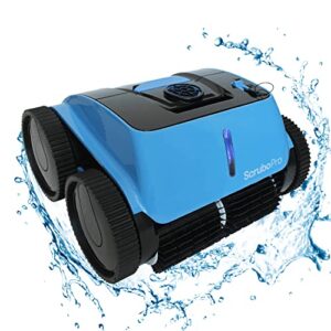 scrubo pro cordless swimming pool cleaner, 4wd wall climbing, tile scrubber, triple-motor design, intelligent cleaning, ideal for in-ground pools up to 50ft, 90+ min run time