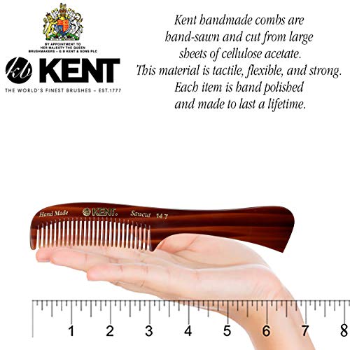 Kent 14T Large all Coarse Hair Detangling Comb, Wide Teeth for Long Thick Curly Wavy Hair. Hair Detangler Comb For Wet and Dry. Rake Comb Saw-Cut from Cellulose and Hand Polished, Handmade in England