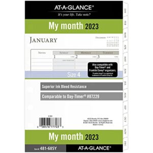 at-a-glance 2023 monthly planner refill, 87229 day-timer, 5-1/2″ x 8-1/2″, size 4, desk size, ruled daily blocks, loose leaf, monthly tabs (481-685y)