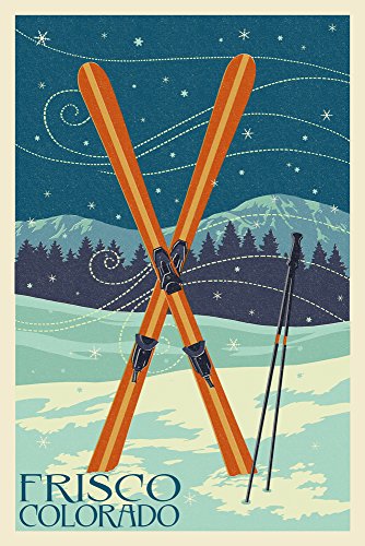 Frisco, Colorado, Crossed Skis, Letterpress (24x36 Gallery Quality Metal Art, Aluminum Decor)