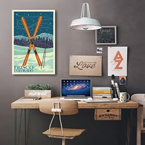 Frisco, Colorado, Crossed Skis, Letterpress (24x36 Gallery Quality Metal Art, Aluminum Decor)