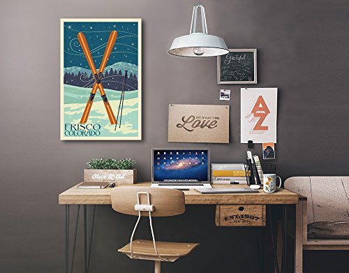 Frisco, Colorado, Crossed Skis, Letterpress (24x36 Gallery Quality Metal Art, Aluminum Decor)