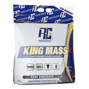 ronnie coleman signature series king mass xl mass gainer protein powder, weight and muscle gainer, 60g protein, 180g carbohydrates, 1,000+ calories/ serving, creatine and glutamine, chocolate, 15 lbs