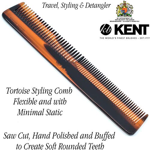 Kent 2T 6 Inch Double Tooth Hair Dressing Comb, Fine and Wide Tooth Dresser Comb For Hair, Beard and Mustache, Coarse and Fine Hair Styling Grooming Comb for Men, Women and Kids. Made in England