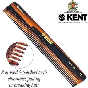 Kent 2T 6 Inch Double Tooth Hair Dressing Comb, Fine and Wide Tooth Dresser Comb For Hair, Beard and Mustache, Coarse and Fine Hair Styling Grooming Comb for Men, Women and Kids. Made in England