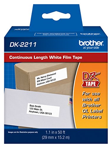 Brother Genuine DK-2211 Continuous Length Black on White Film Tape for Brother QL Label Printers, 1.1" x 50' (29mm x 15.2M), 1 Roll per Box, DK2211