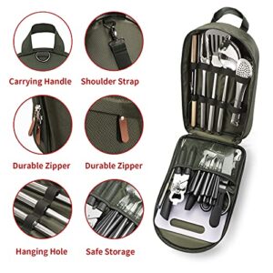 Portable Camping Kitchen Utensil Set-27 Piece Cookware Kit, Stainless Steel Outdoor Cooking and Grilling Utensil Organizer Travel Set Perfect for Travel, Picnics, RVs, Camping, BBQs, Parties and More