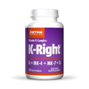 jarrow formulas k-right – dietary supplement for bone & cardiovascular health support – contains vitamin d3 & three forms of vitamin k including mk-7 – 60 servings (packaging may vary)