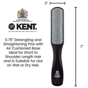 Kent KFM3 Black Half Round Narrow Detangling Hair Brush - 9 Row Ionic Anti Static Non Scratch Nylon Bristle Gel Styler Great for Daily Styling, Detangling and Smoothing Short to Medium Length Hair