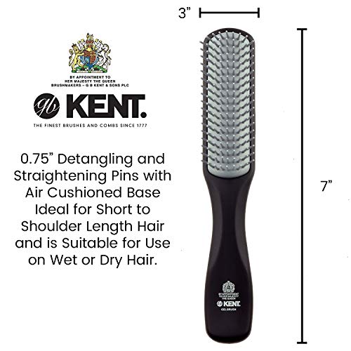 Kent KFM3 Black Half Round Narrow Detangling Hair Brush - 9 Row Ionic Anti Static Non Scratch Nylon Bristle Gel Styler Great for Daily Styling, Detangling and Smoothing Short to Medium Length Hair