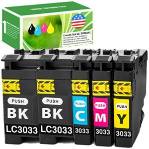 limeink compatible ink cartridges replacement for brother lc3033 xxl (5 pk) high yield for brother mfc-j995dw xl mfc-j805dw mfc-j815dw printer (2 black, 1 cyan, 1 magenta, 1 yellow) bk mfc lc