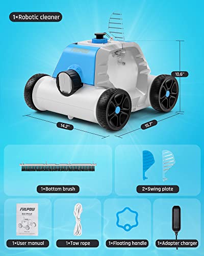 (2023 New) FIILPOW Cordless Robotic Pool Cleaner, Automatic Pool Vacuum with Dual-Suction, Auto-Docking, 90 Mins Runtime, Lightweight, Rechargeable, IPX8 Waterproof, for Pools Up to 800 Sq.ft, Blue