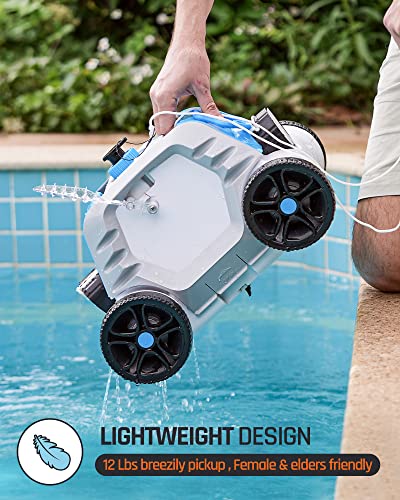 (2023 New) FIILPOW Cordless Robotic Pool Cleaner, Automatic Pool Vacuum with Dual-Suction, Auto-Docking, 90 Mins Runtime, Lightweight, Rechargeable, IPX8 Waterproof, for Pools Up to 800 Sq.ft, Blue