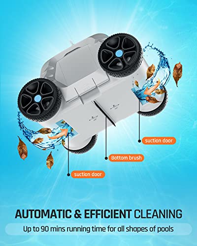 (2023 New) FIILPOW Cordless Robotic Pool Cleaner, Automatic Pool Vacuum with Dual-Suction, Auto-Docking, 90 Mins Runtime, Lightweight, Rechargeable, IPX8 Waterproof, for Pools Up to 800 Sq.ft, Blue