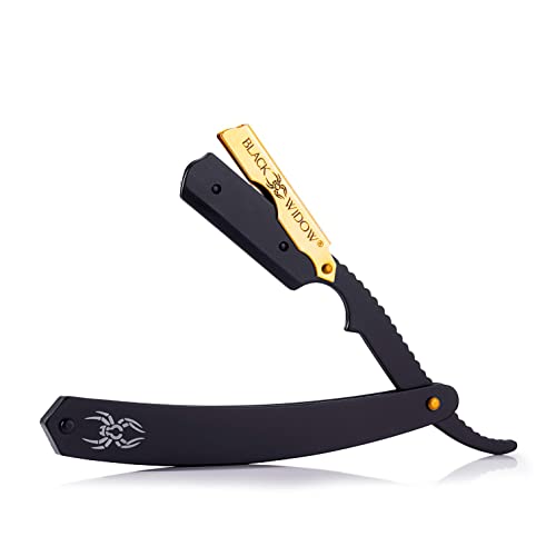 Barber Straight Razor, Professional Barber Straight Edge Razor - Barber Razor Compatible with Straight Razor Edge for Barber by Black Widow (1.5mm) (Gold)