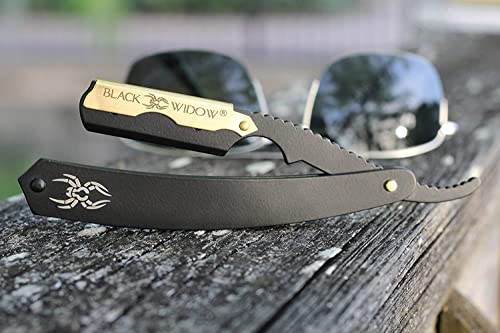 Barber Straight Razor, Professional Barber Straight Edge Razor - Barber Razor Compatible with Straight Razor Edge for Barber by Black Widow (1.5mm) (Gold)