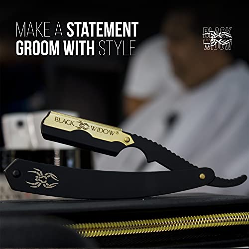 Barber Straight Razor, Professional Barber Straight Edge Razor - Barber Razor Compatible with Straight Razor Edge for Barber by Black Widow (1.5mm) (Gold)