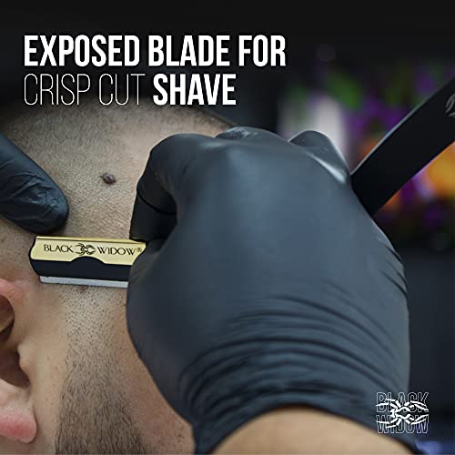 Barber Straight Razor, Professional Barber Straight Edge Razor - Barber Razor Compatible with Straight Razor Edge for Barber by Black Widow (1.5mm) (Gold)