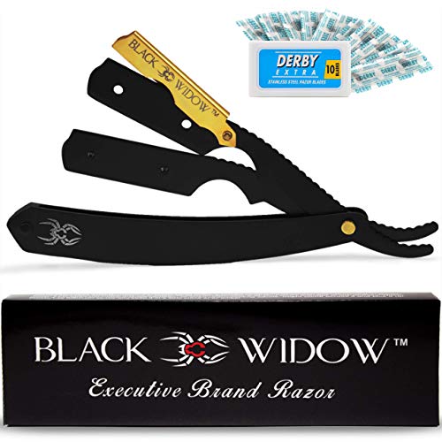 Barber Straight Razor, Professional Barber Straight Edge Razor - Barber Razor Compatible with Straight Razor Edge for Barber by Black Widow (1.5mm) (Gold)