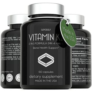 vitamin k2 capsules 100 mcg – vitamin k complex mk-7 & mk-4-60 capsules – vit k2 2 in 1 formula high strength supplement mk7 mk4 – made in usa – vegan & non-gmo