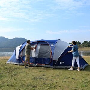 CAMPROS Tent-12-Person-Camping-Tents, Waterproof Windproof Family Tent with Top Rainfly, 6 Large Mesh Windows, Double Layer, Easy Set Up, Portable with Carry Bag, for All Seasons - Blue