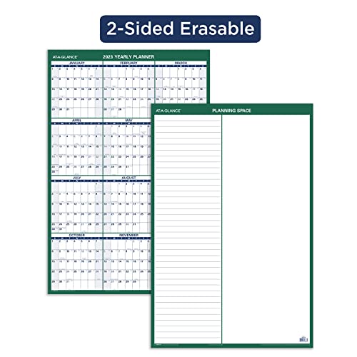 AT-A-GLANCE 2023 Erasable Calendar, Dry Erase Wall Planner, 24" x 36", Large, Vertical, Reversible for Notes & Planning Space (PM21028)