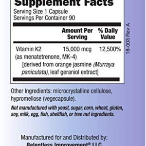Relentless Improvement Vitamin K2 Mk4 Vegan Naturally-Derived 90 vegicapsules