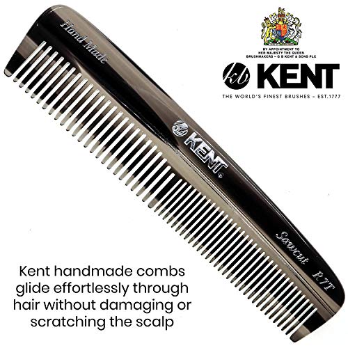 Kent R7TG Graphite Double Tooth Hair Pocket Comb, Small Fine/Wide Tooth Comb For Grooming Styling Hair, Beard and Mustache, for Men, Women and Kids. Saw Cut and Hand Polished. Handmade in England