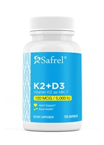 safrel vitamin k2 (mk7) 120 mcg and d3 5000 iu supplement per capsule, supports calcium absorption for bone, immune and heart health, easy to swallow k2 and d3, non-gmo, 120 count