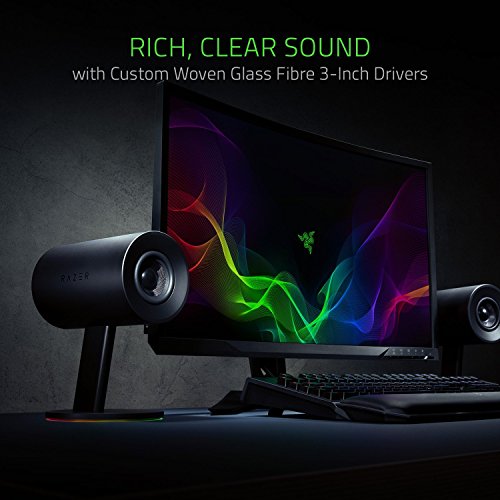 Razer Nommo Chroma: Custom Woven 3" Glass Fiber Drivers - Rear-Facing Bass Ports - Bass Knob w/ Automatic Gain Control - Razer Chroma Enabled - Full Range 2.0 PC Gaming Speakers, Black