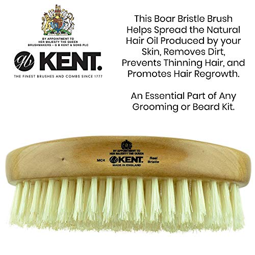 Kent MC4 Finest Men's Hair Brush And Facial Brush For Beard Care - Exfoliating Natural Boar Bristle Brush For Mens Grooming, Scalp Brush, Royalty Brush, And Beard Straightener For Men's Skin Care