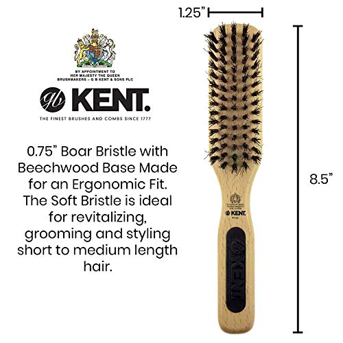 KENT PF06 Natural Wood Boar Bristle Hair Brush - Straightening Brush and Styling Brush for Short to Medium Length Hair - Natural Bristle Hair Brush, Travel Hair Brush, and Smoothing Brush