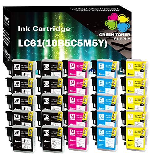 GTS (Pack of 25 Compatible Replacement for Brother LC61 LC65 Ink Cartridge LC-61 LC61 LC61BK (10B5C5Y5M) Work in All-in-One DCP-165C DCP-385C DCP-585CW MFC-6490CW MFC-790CW Printer