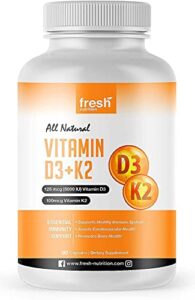 vegan vitamin d3 (5000iu/125mcg) + vitamin k2 (100mcg as mk-7) for optimal absorption (90 capsules 5000iu each – 3 month supply) – plant based vitamin d3 k2 supplement – non gmo, gluten free – adults