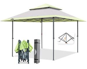 eagle peak 13×13 straight leg pop up canopy tent instant outdoor canopy easy single person set-up folding shelter w/auto extending eaves 169 square feet of shade (gray)