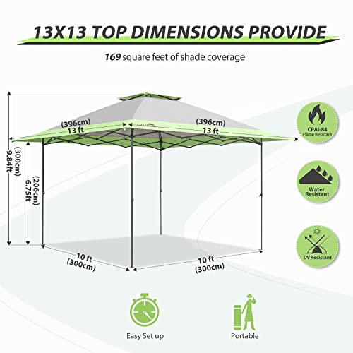 EAGLE PEAK 13x13 Straight Leg Pop Up Canopy Tent Instant Outdoor Canopy Easy Single Person Set-up Folding Shelter w/Auto Extending Eaves 169 Square Feet of Shade (Gray)