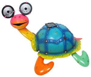 metal turtle garden statue with solar eyes multicolored hand painted -continental art center
