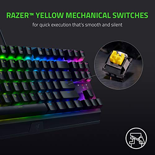 Razer BlackWidow V3 Tenkeyless TKL Mechanical Gaming Keyboard: Yellow Mechanical Switches - Linear & Silent - Chroma RGB Lighting - Compact Form Factor - Programmable Macros - USB Passthrough