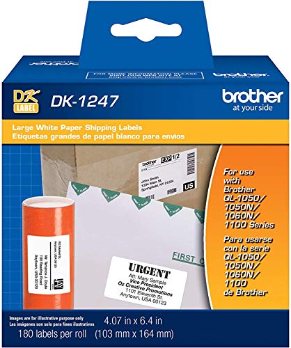 Brother Genuine DK-1247 Die-Cut Large Shipping White Paper Labels for Brother QL Label Printers – 180 Labels per Roll 4.07” x 6.4” (103mm x 164 mm) (4)