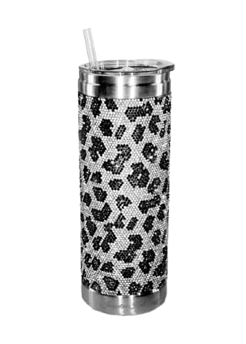 Jacqueline Kent Bubbles & Bling Tumbler - Snow Leopard Silver Tone - Crystal Embellished