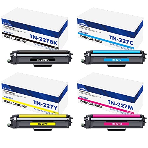 TN227 High Yield Toner Cartridge: 4 Pack Compatible for Brother TN227BK/C/M/Y TN-227 TN223 Replacement for MFC-L3770CDW HL-L3270CDW HL-L3290CDW HL-L3210CW HL-L3230CDW MFC-L3710CW MFC-L3750CDW Printer