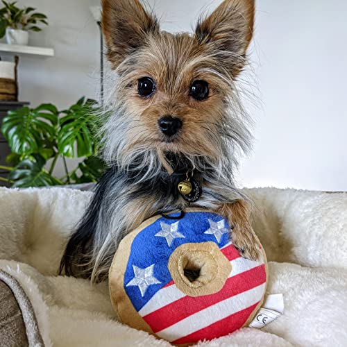 Huxley & Kent H&K for Dogs Power Plush | Stars & Stripes Donut (Small) | 4th of July Funny Dog Toy | Dog Toy with Squeaker | Dog Gift | Fun, Durable, and Safe | Squeaky Dog Toy