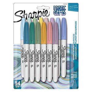 sharpie permanent markers, fine point, featuring mystic gem color markers, assorted, 14 count