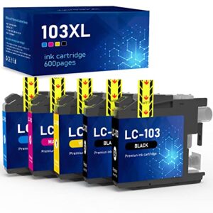 lc103 lc101 ink cartridges replacement for brother lc103xl lc101xl ink cartridges, for brother mfc-j870dw mfc-j6920dw mfc-j6520dw mfc-j450dw mfc-j470dw (2 black, 1 cyan, 1 magenta, 1 yellow, 5 pack)